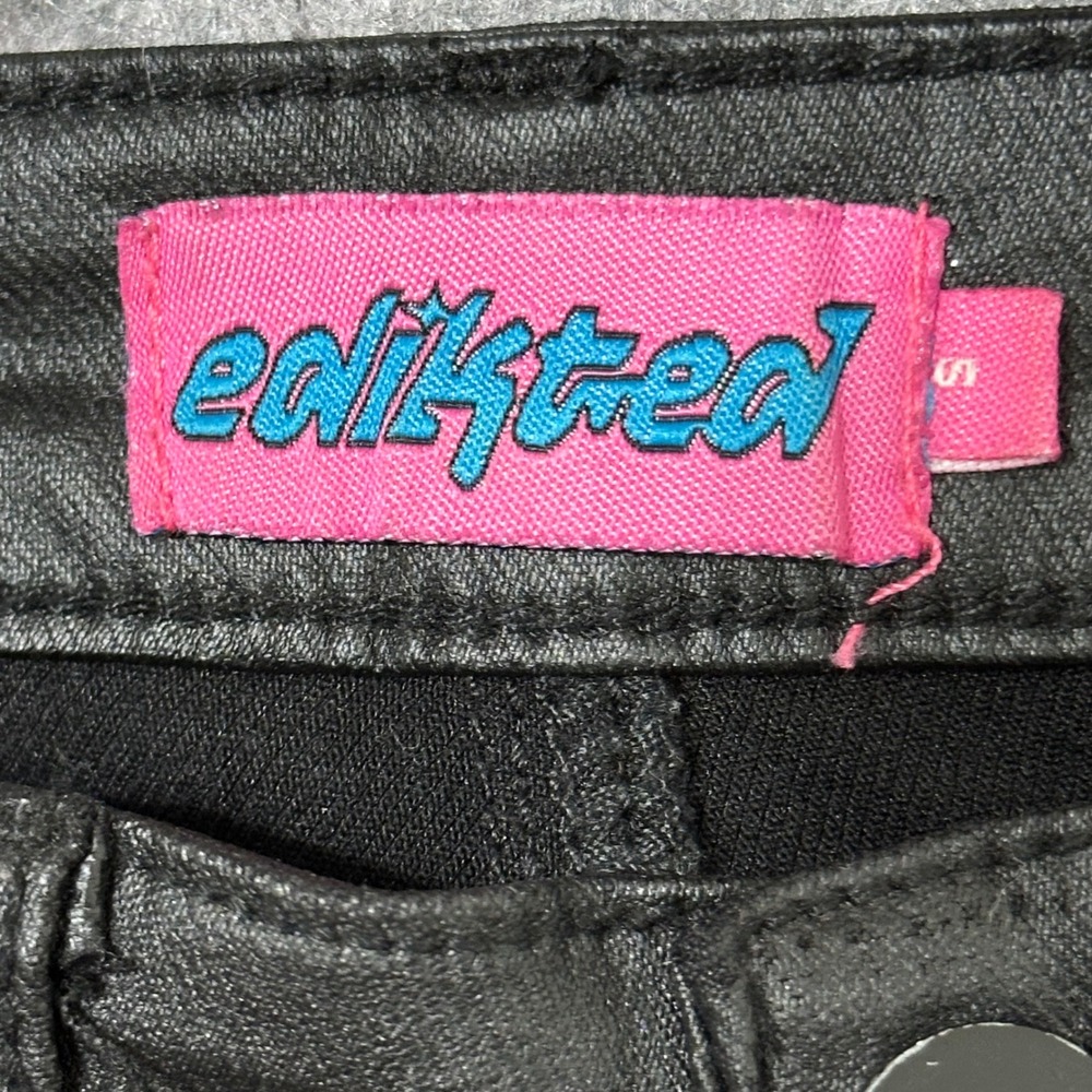 Edikted Flare Pants Womens Small Black Faux Leather Coated High Waist Y2K Retro - Picture 2 of 9